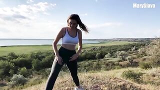 Girl is training outdoors and gets fucked by a horny guy
