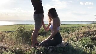 Girl is training outdoors and gets fucked by a horny guy