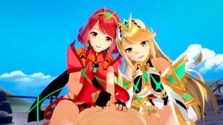 Mythra and Pyra fuck with an unfamiliar guy at the Blade Motel