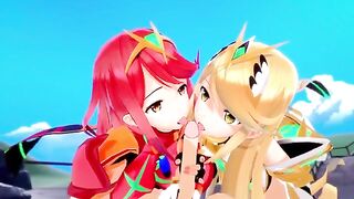 Mythra and Pyra fuck with an unfamiliar guy at the Blade Motel
