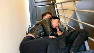 A couple gets naughty on the stairs of their last floor apartment