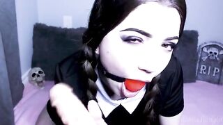 Wednesday Addams gets fucked by a big dildo on cam