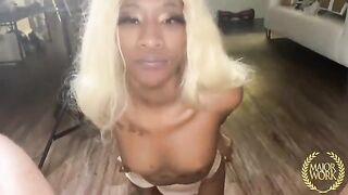 Mini Stallion, ebony beauty, gets pounded hard and deep