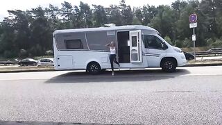 Fick drive-in on the A1 - fuck me in wet look leggings and soak me completely