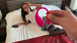 The guy controls her orgasm using the Lovense Lush toy