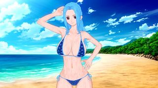 A busty girl named Vivi is having fun on the beach in this animated scene