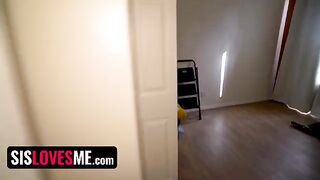 Hot cam show with sexy step sister, interrupted by a surprise