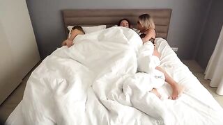 Girl seduced by her stepmom and her boyfriend to fuck all three