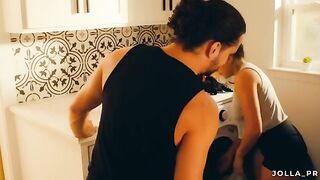 The husband helped with the laundry and received passionate sex