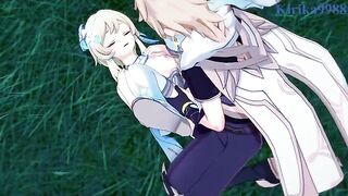 Aether fucks with Lumine in the meadow at night - Genshin Impact Hentai