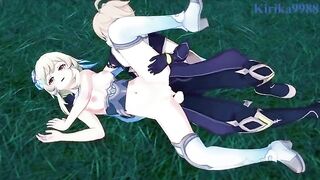 Aether fucks with Lumine in the meadow at night - Genshin Impact Hentai