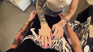 A blonde girl is having fun with a guy she just met