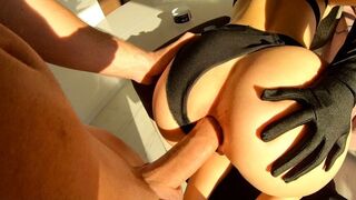 The pretty lady loves when her man fucks her ass hard