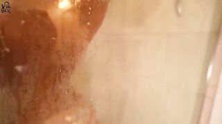 A cute young girl has sex with a huge dildo in the shower