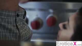 Hot AF couple enjoy sensual kitchen sex in this steamy video