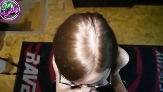Pervert student Tiny Emily gets her glasses covered with cum