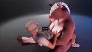 Furry cow gives milk to the ranger in a wildlife game