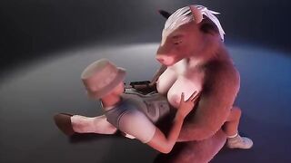Furry cow gives milk to the ranger in a wildlife game