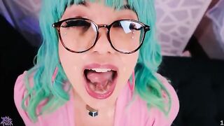 Sticky jizz on face, massive nut facial with Little Puck