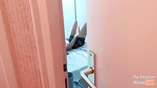 I spy on my stepsister while she masturbates and I offered her my cock