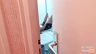 I spy on my stepsister while she masturbates and I offered her my cock