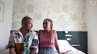 A couple has fun at the hotel and tries dirty talk for the first time