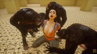 Furry animation of a hot bearded man and a jungle monster