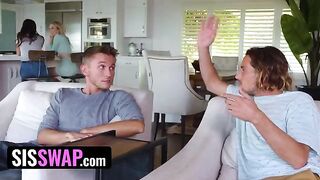 Lusty dudes pretend to be stepsisters' boyfriends and swap to fuck them hard