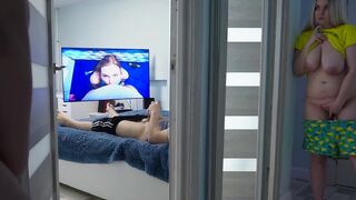 The stepdaughter spies on her stepfather again and rubs herself, part 2