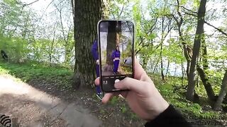 A guy finished cum in the mouth of a girl in public place