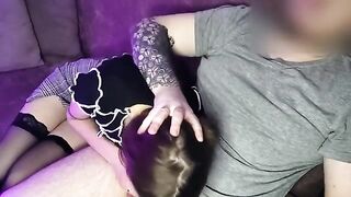 Girl was horny, sat next and got fucked in the mouth