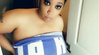 A fat ebony stepmom is being cornered by her stepson in the closet