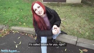 Redhead Brit gets creampied after showing her pierced tits in public