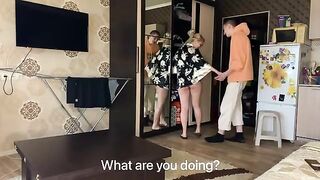 A hot MILF without panties seduced a young guy and fucked with him hard