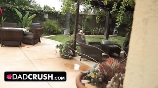 Fit stepdaughter lets pervert dad finger her pussy by the pool