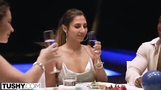 Two cute girls have an intense anal threesome sex with a guy, featuring Liya’s stunning curves