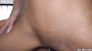 Black Asian teen Lia Lin's narrow waist and round ass are showcased in this hot scene