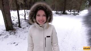 I like sex in the fresh air even in winter - Cum on my pretty face POV