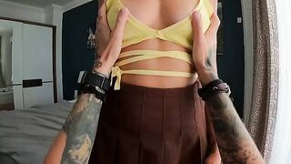 A nice blowjob and a juicy cumshot on the tits and in the mouth