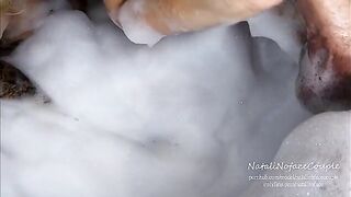 Horny blonde gives me a blowjob in the bath and cumming