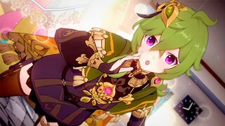 A sexy girl in a Genshin Impact costume has hot sex with a guy
