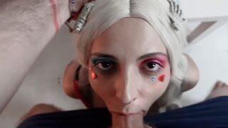 Crazy Harley Quinn gets her big ass plugged with a huge butt plug