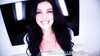 Theodora Day, sexy brunette with blue eyes, handles cock with skill