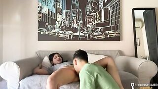 My stepsister and I woke up home alone, so we had sex on the couch