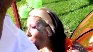 A cosplay model with tattoos, Lily Fatale, got fucked outdoors hard