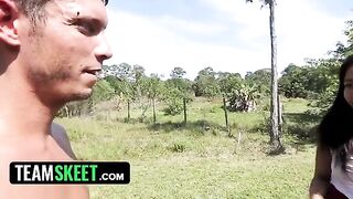 A worker got a big ass ebony babe in the garden