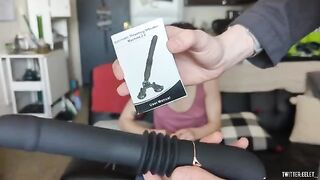 A cute girl is trying a new sex toy from Lovenote for the first time