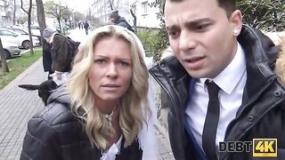 The blonde is having sex with a collector, her future husband watches
