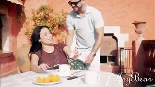 Busty brunette Anissa Kate enjoys holiday fun with a hunk