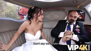 The bride allows her husband to watch her getting fucked in the car